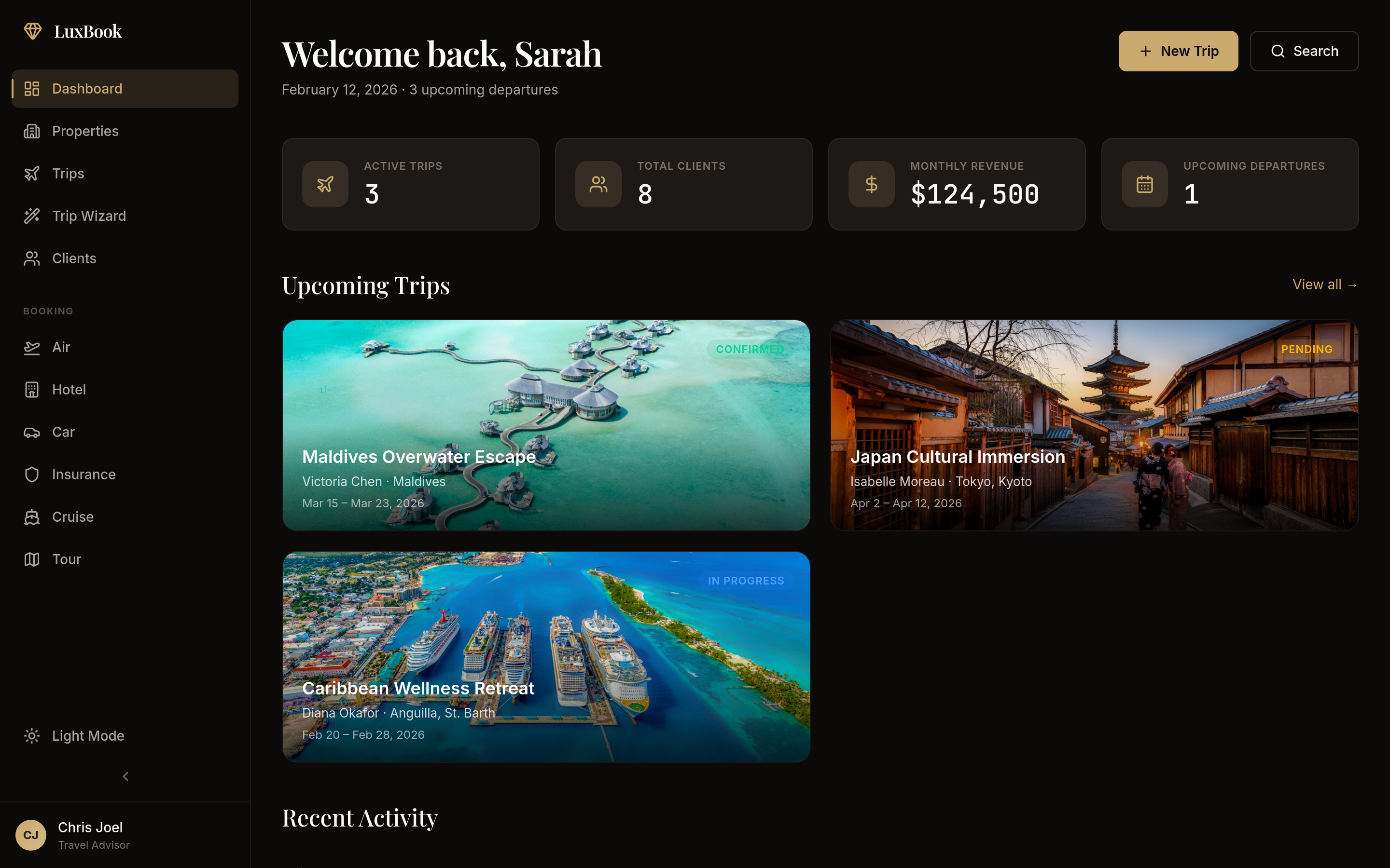 LuxBook Dashboard